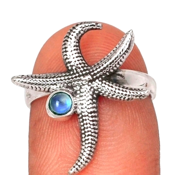 Artisan Jewelry - NWT 925 GENUINE BLUE MOONSTONE STARFISH Sterling Silver RING 6